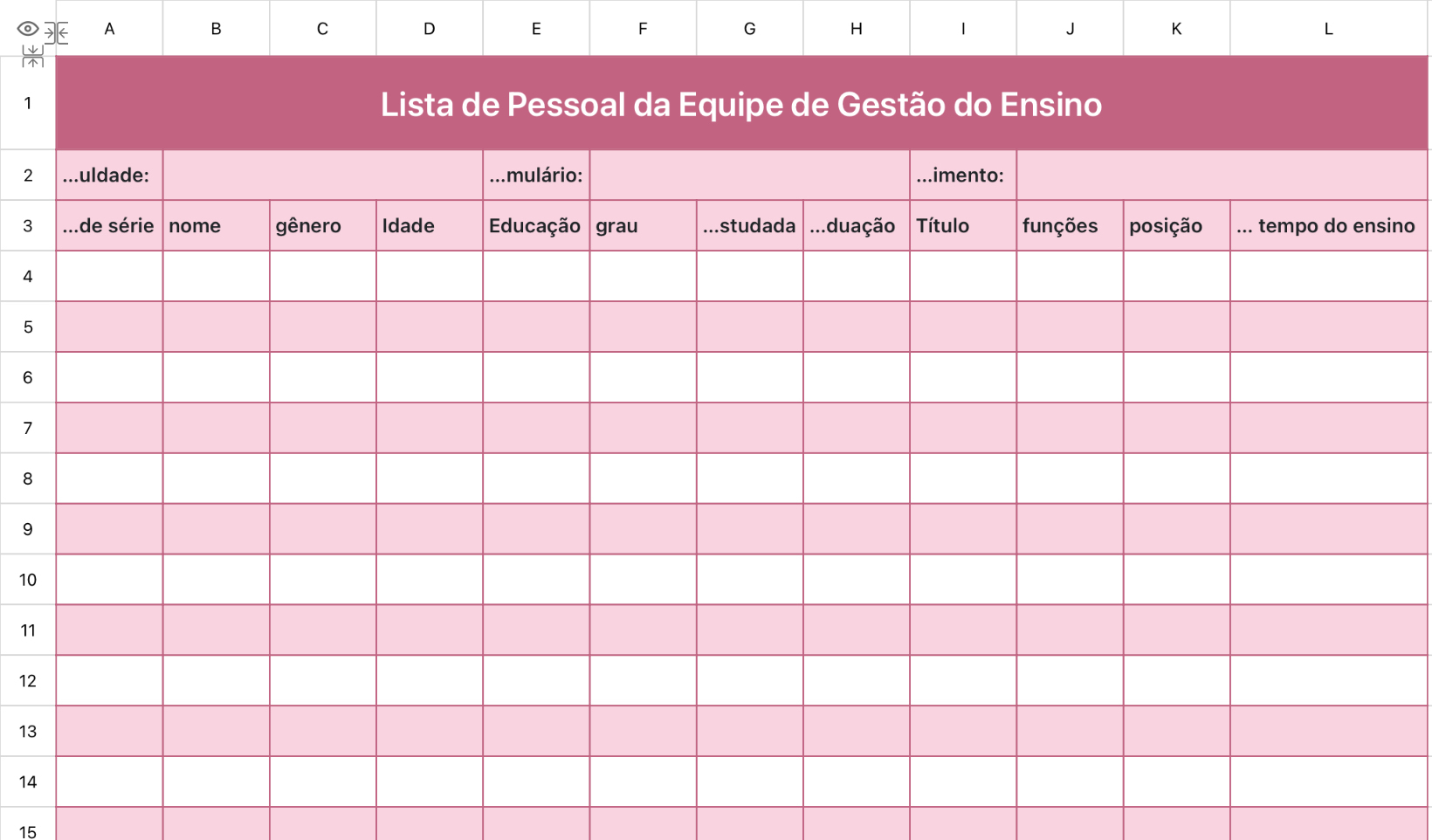 Lista de Pessoal da Equipe de Gestão do Ensino